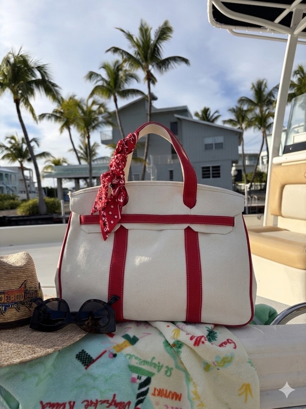 Boatkin Canvas Boat Tote FREE Styling Kit RED  with Piping